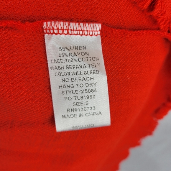 UMGEE Deep V Babydoll Sleevless Top Raw Hem Tie Back Tomatoe Red - Picture 4 of 7